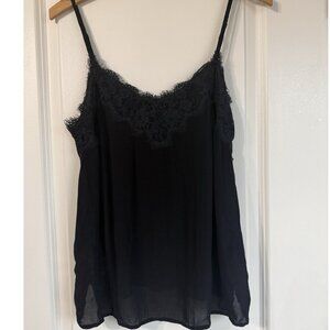 Vintage Abercrombie & Fitch Top Sz M Black Lace Slip Tank Cami Basic